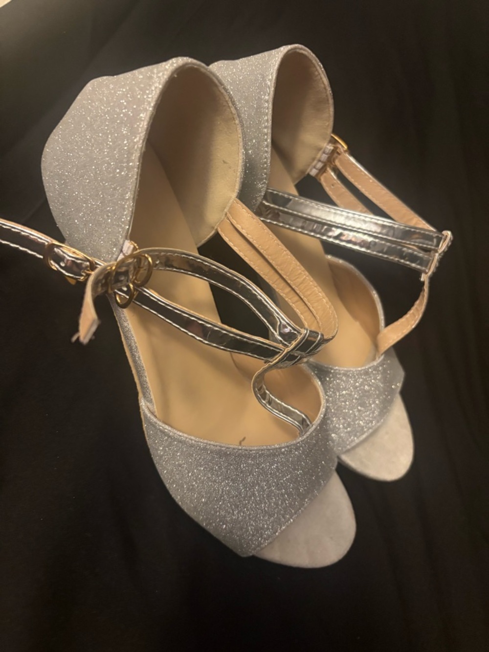 SHEIN Silver Glitter Strappy Open-Toe Heels